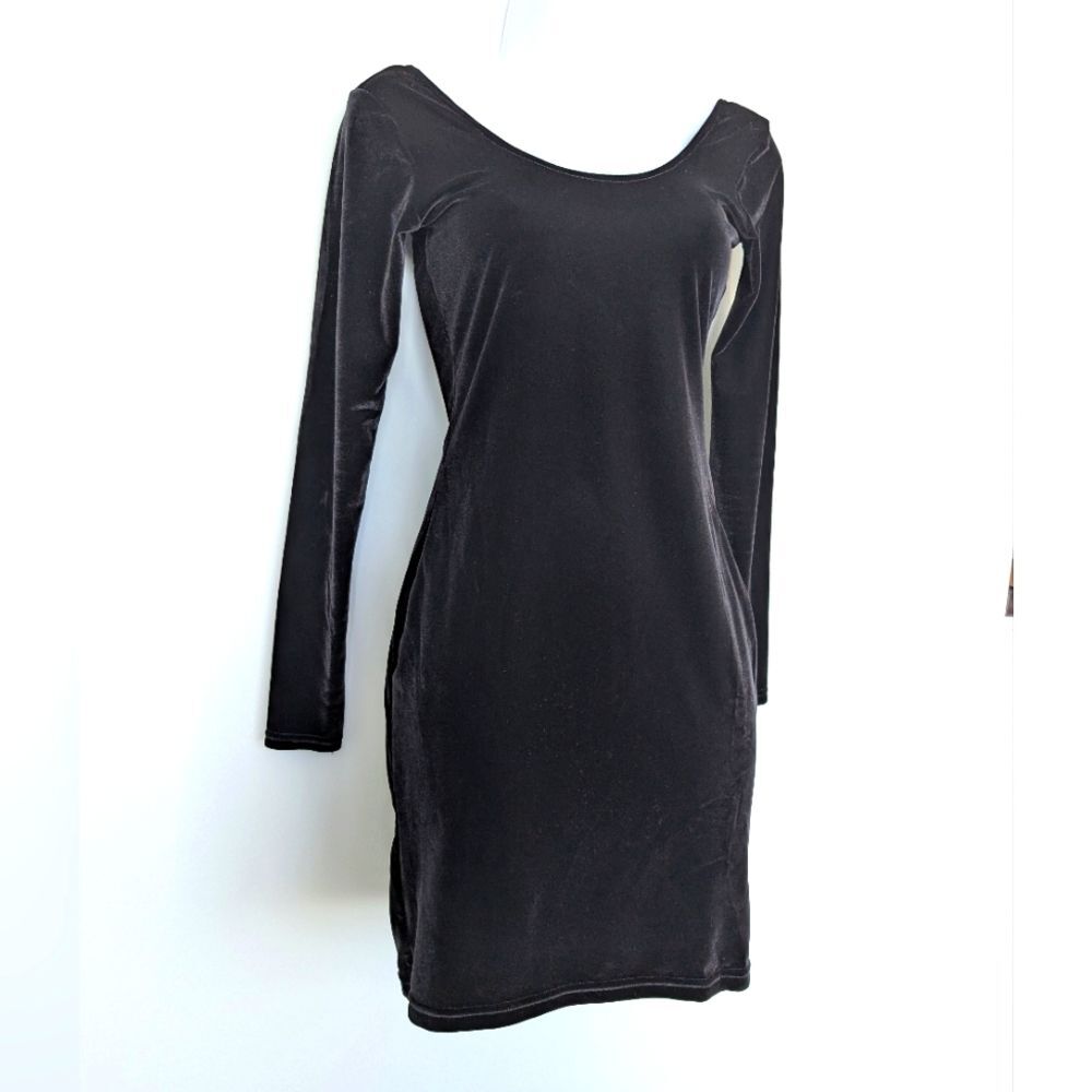 Y2K American Apparel Velvet Scoop Neck Low Back Mini Little Black Dress Sz M USA